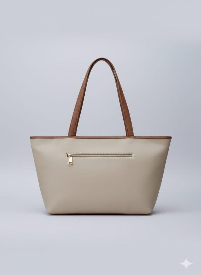 BELLORA Terra Tote Bag for Women | Neutral Beige & Tan Handbag | Minimalist Everyday Shoulder Bag - Image 3